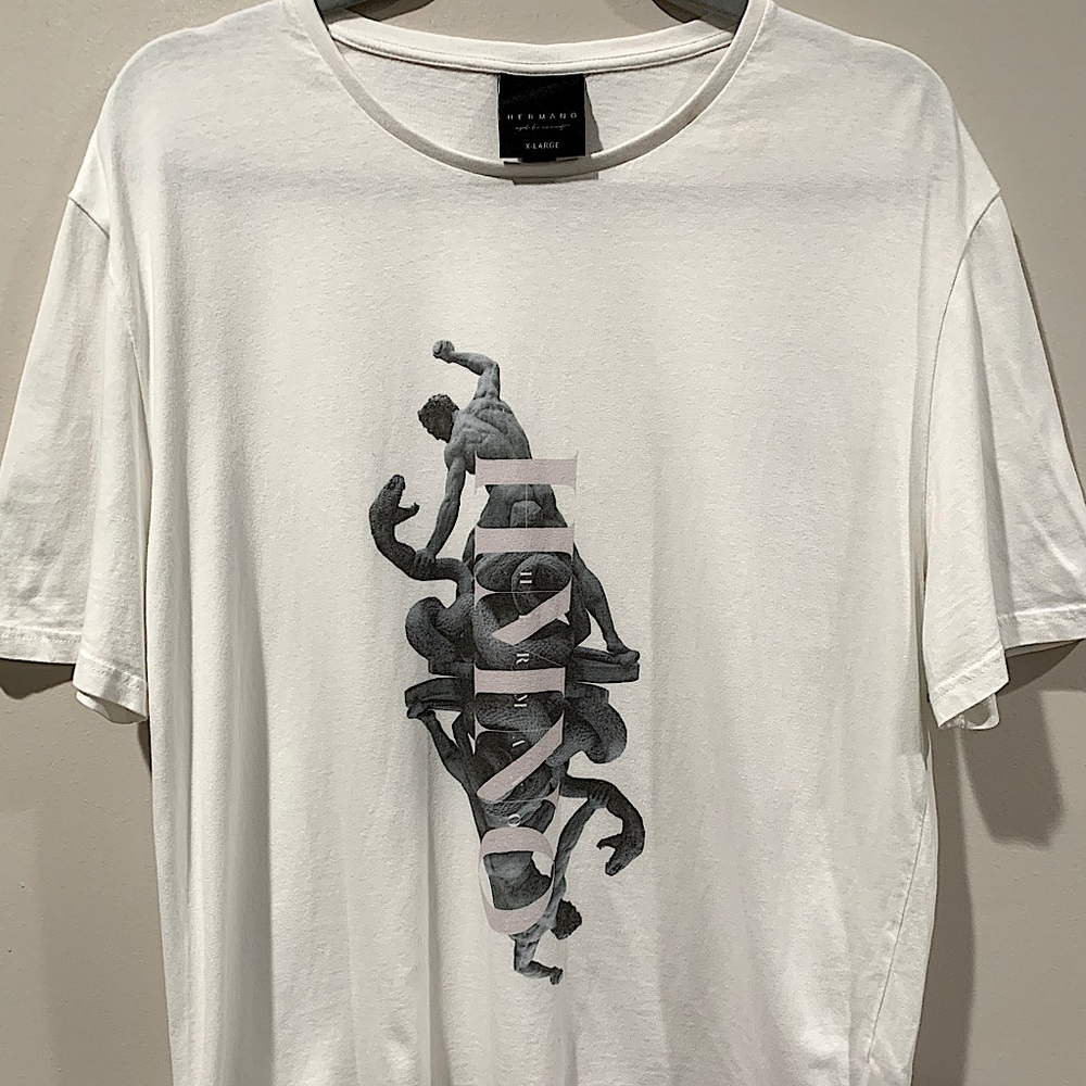 White Print Men’s T-Shirt - Size XL (US)